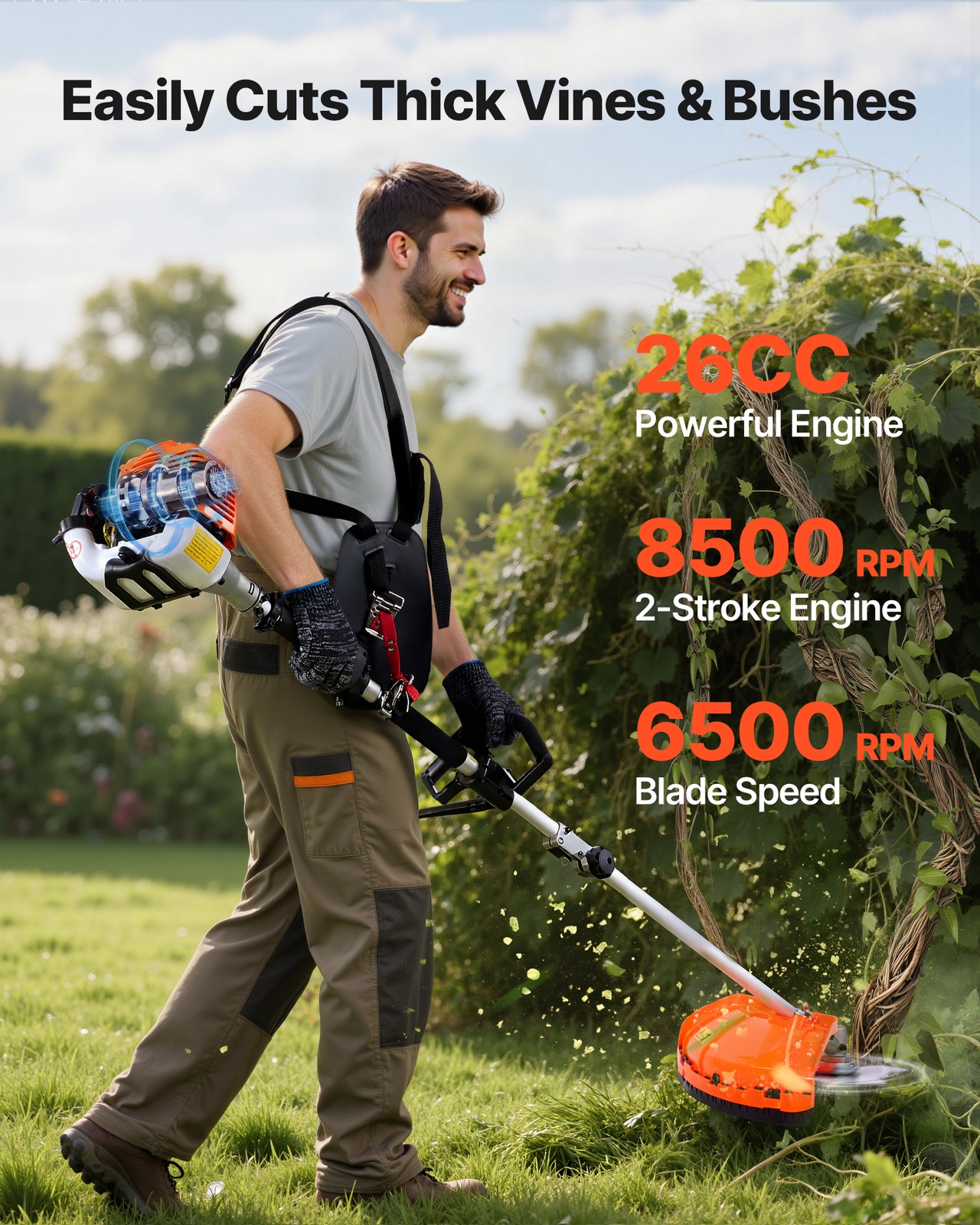 VEVOR 4-in-1 Gas Hedge Trimmer 2 Cycle 26cc Gas Powered Handheld Hedge Trimmer