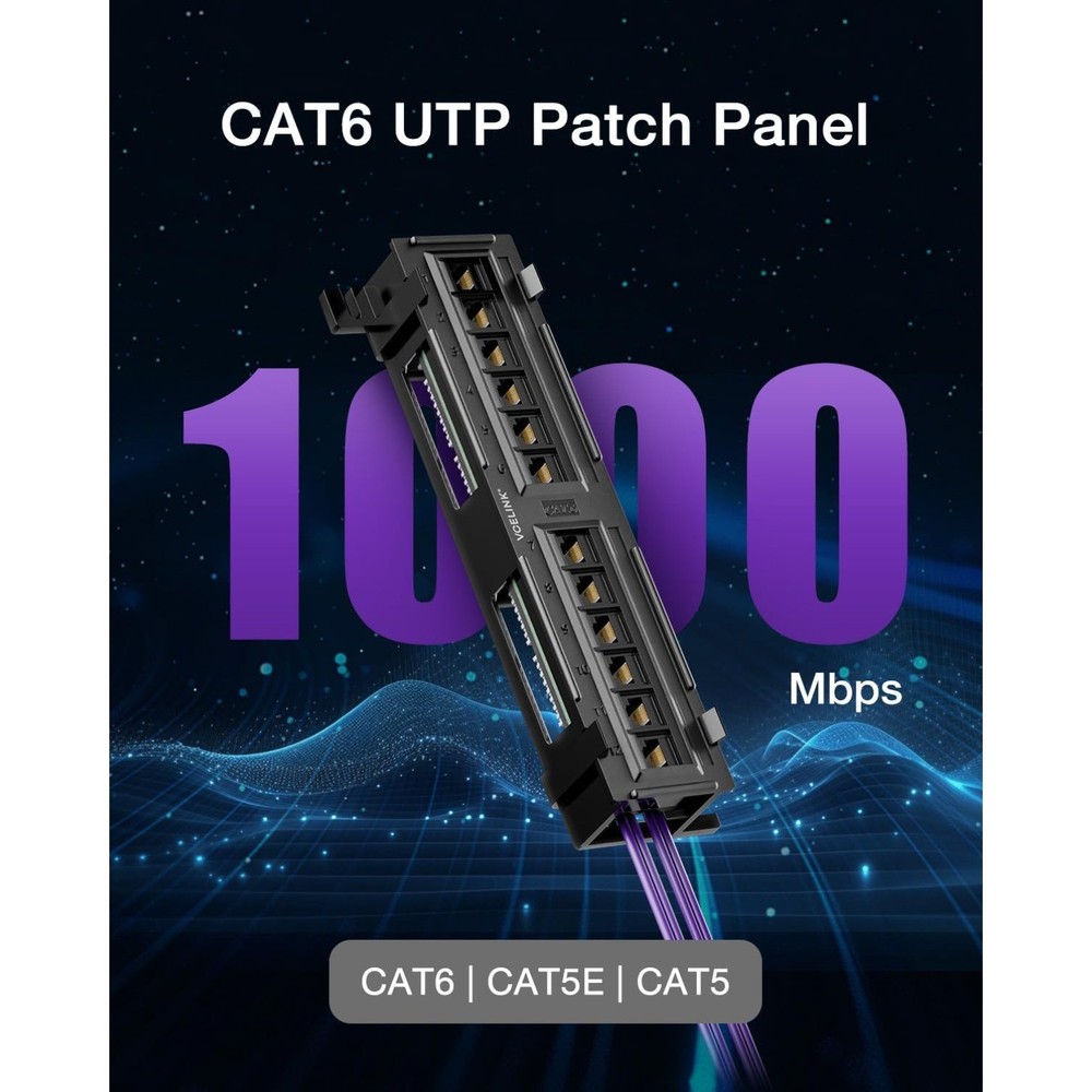 12-Port Cat6 Patch Panel 1000 Mbps,Network Panel UTP with Wall Mount 89D Bracket