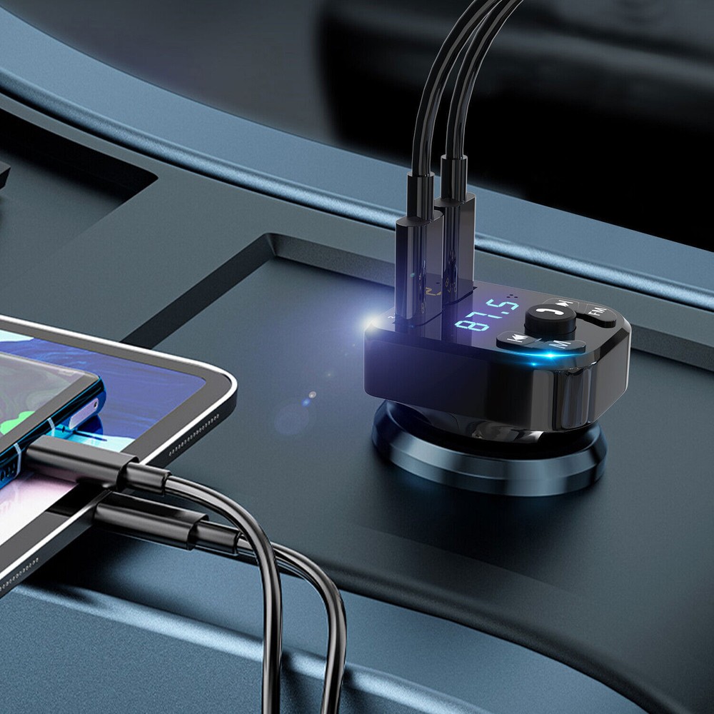 2PCS Bluetooth 5.0 Car Wireless FM Transmitter Adapter 2USB PD Charger AUX Hands