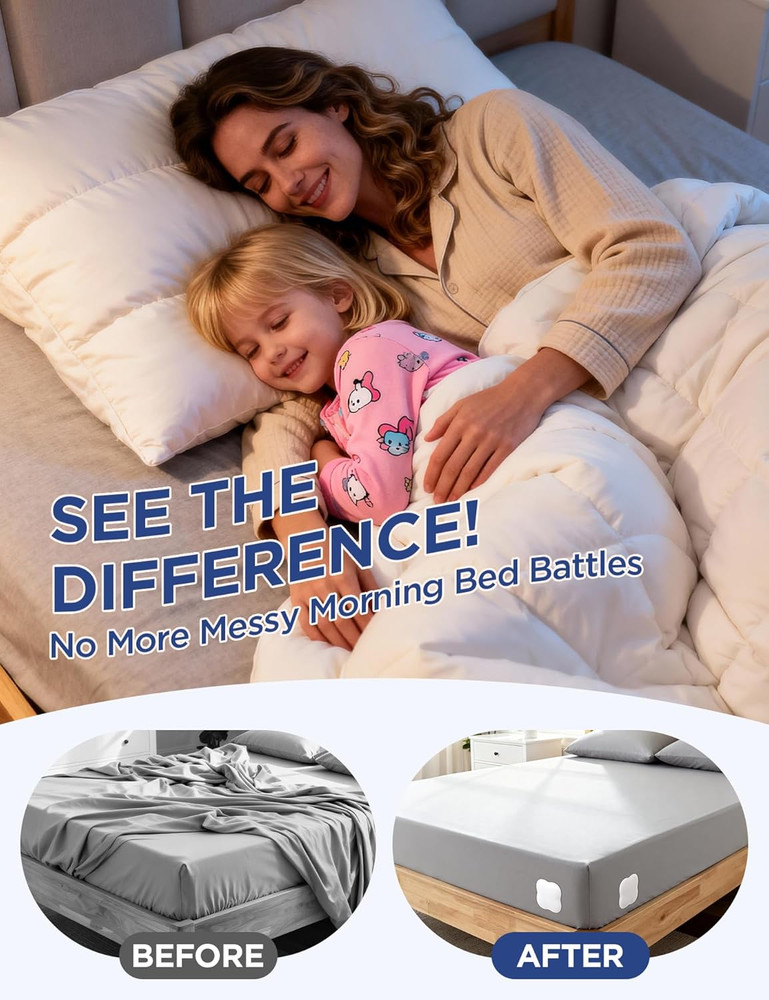 Bed Sheet Grippers - Corner Holders for Fitted Sheets, Easy Installation