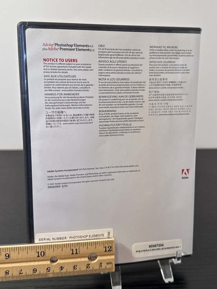 Photoshop Elements 4.0 AND Adobe Premier Elements 2.0 w Product Serial Key Code