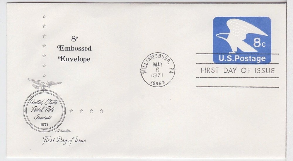 TurtlesTradingPost- Eagle 8 Cent Envelope- 1971 FDC #U557- Artmaster Cachet