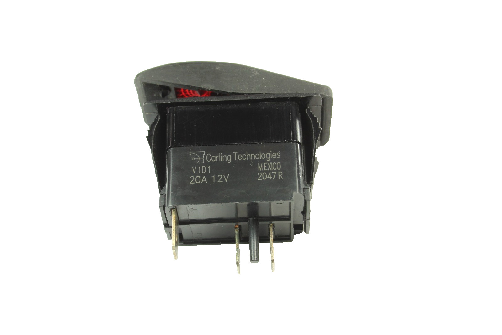 Carling RED Lens Rubber Rocker Switch SPST 20 Amps at 12VDC, Basic ON/OFF, V1D1