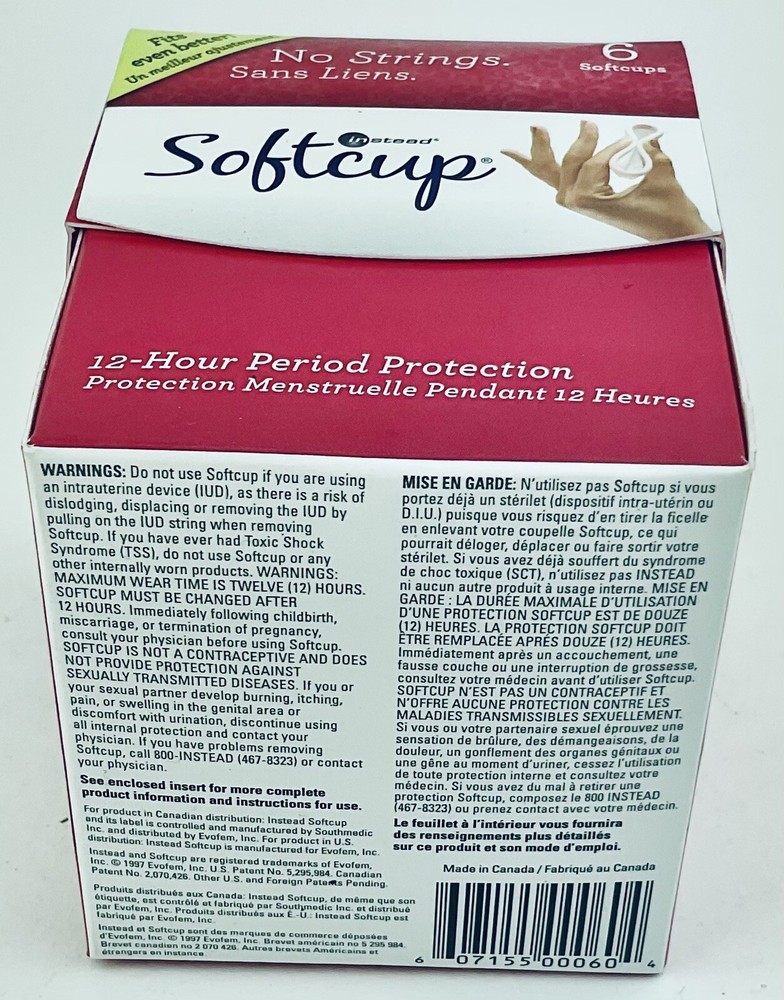 Softcup Menstrual Cup 6 Count 12 hr Eliminates Odor