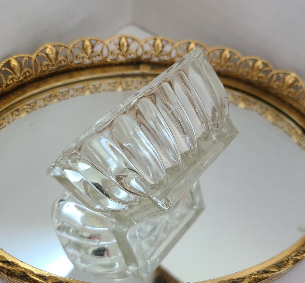vtg CLEAR rectangular shape MASTER SALT CELLAR DIP OPEN MINT DISH Free Ship US