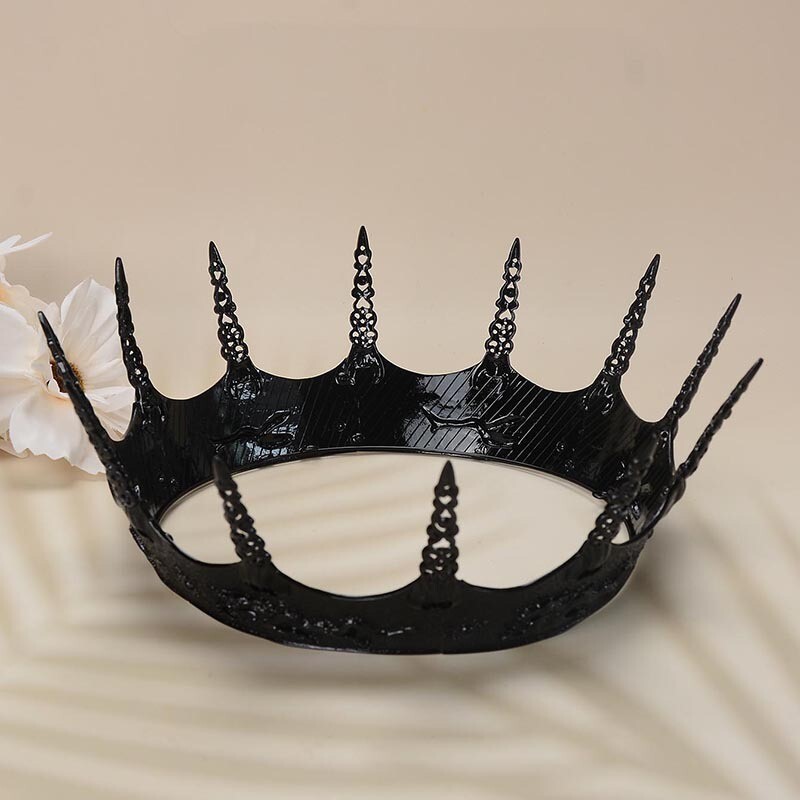 9cm Tall Black Men’s Crown Drama Cosplay Imperial Medieval King Metal Crown