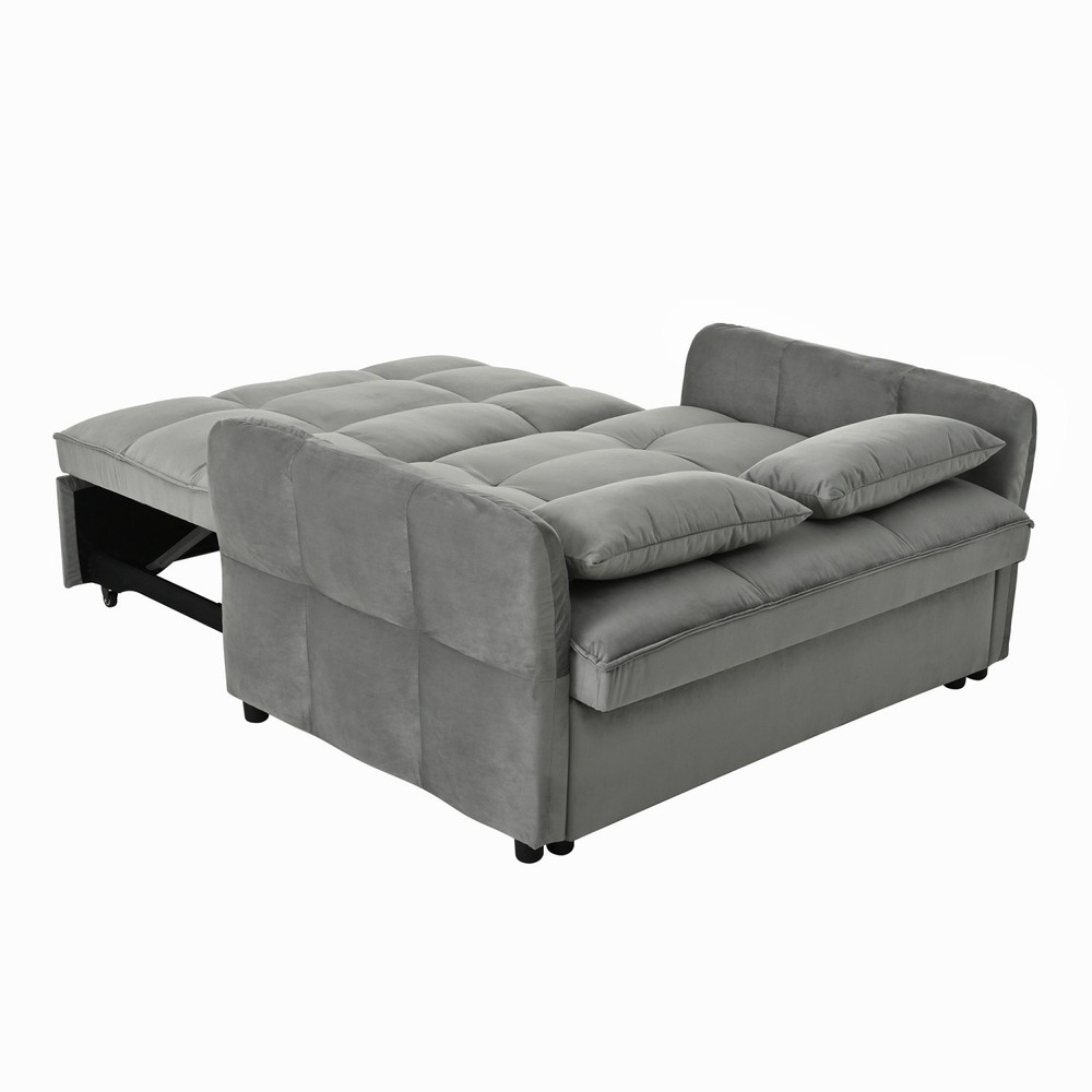Gray/Black Pull Out Sofa Bed 3-in-1 Sleeper Sofa Convertible Couch with Pillows