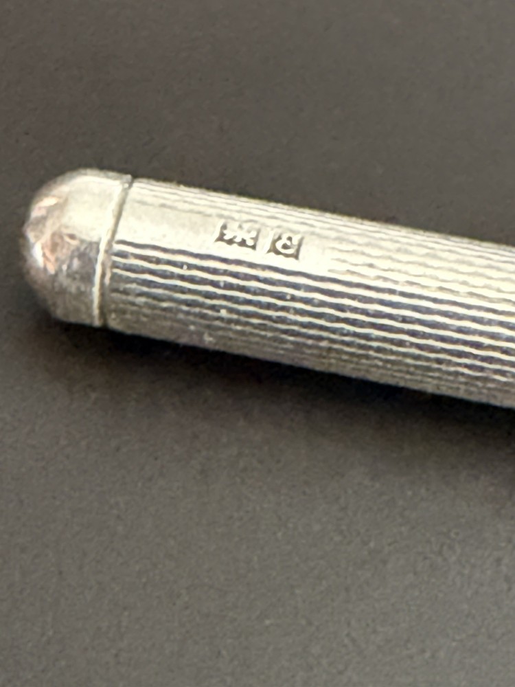 Solid Silver Engine Turned Twist Action Toothpick Pendant Cohen & Charles 1954