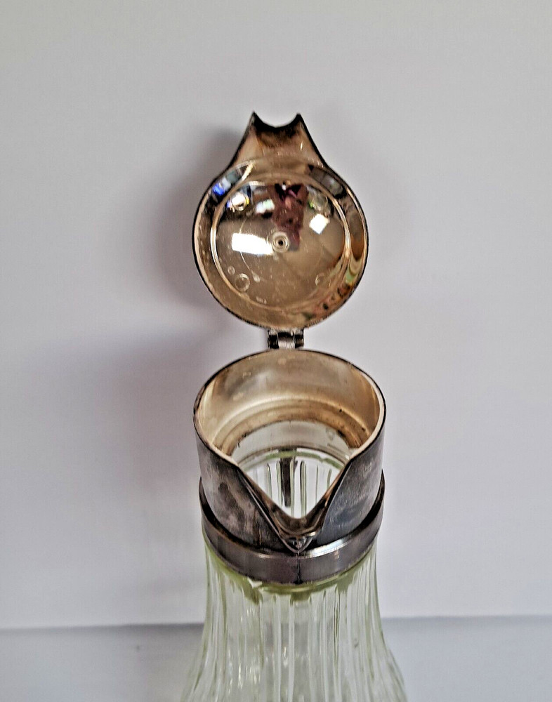 Antique Glass & Silver Decanter Ewer Jug Carafe Pitcher With Handle Pre-owned