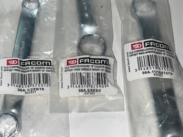 NEW Facom 7pc Set 10° Offset Stubby THIN WALL Box End SAE Wrench Set 1/4-13/16"