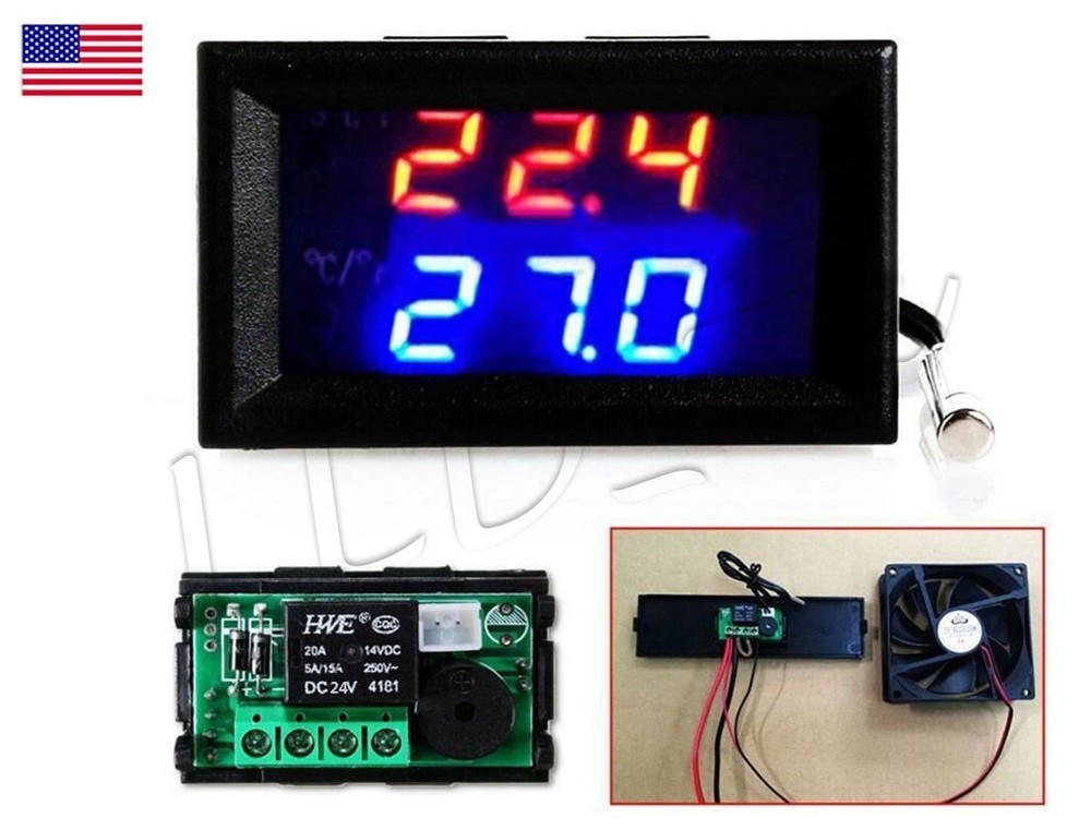 24V Thermostat Controller Switch Temperature Sensor Digital LED Microcomputer