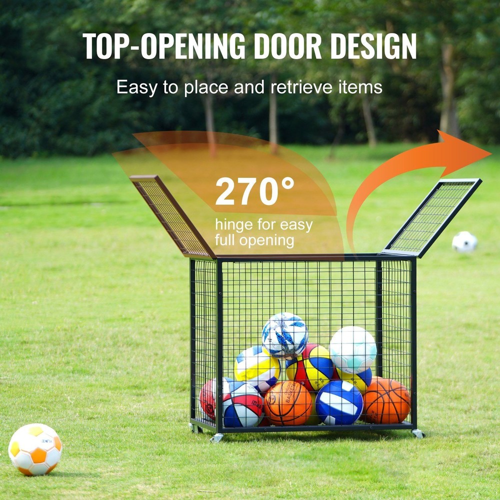 Stackable Rolling Basketball Storage Rack with Double Lids & 4 Swivel Wheels