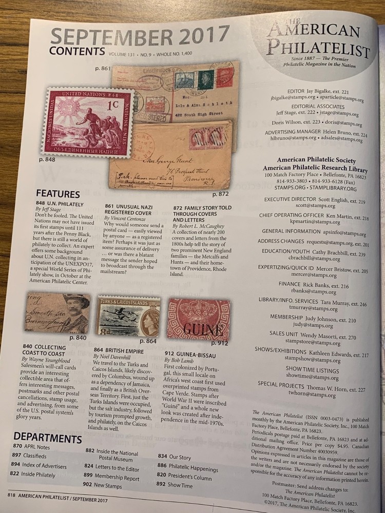 American Philatelist Magazine 2017, September