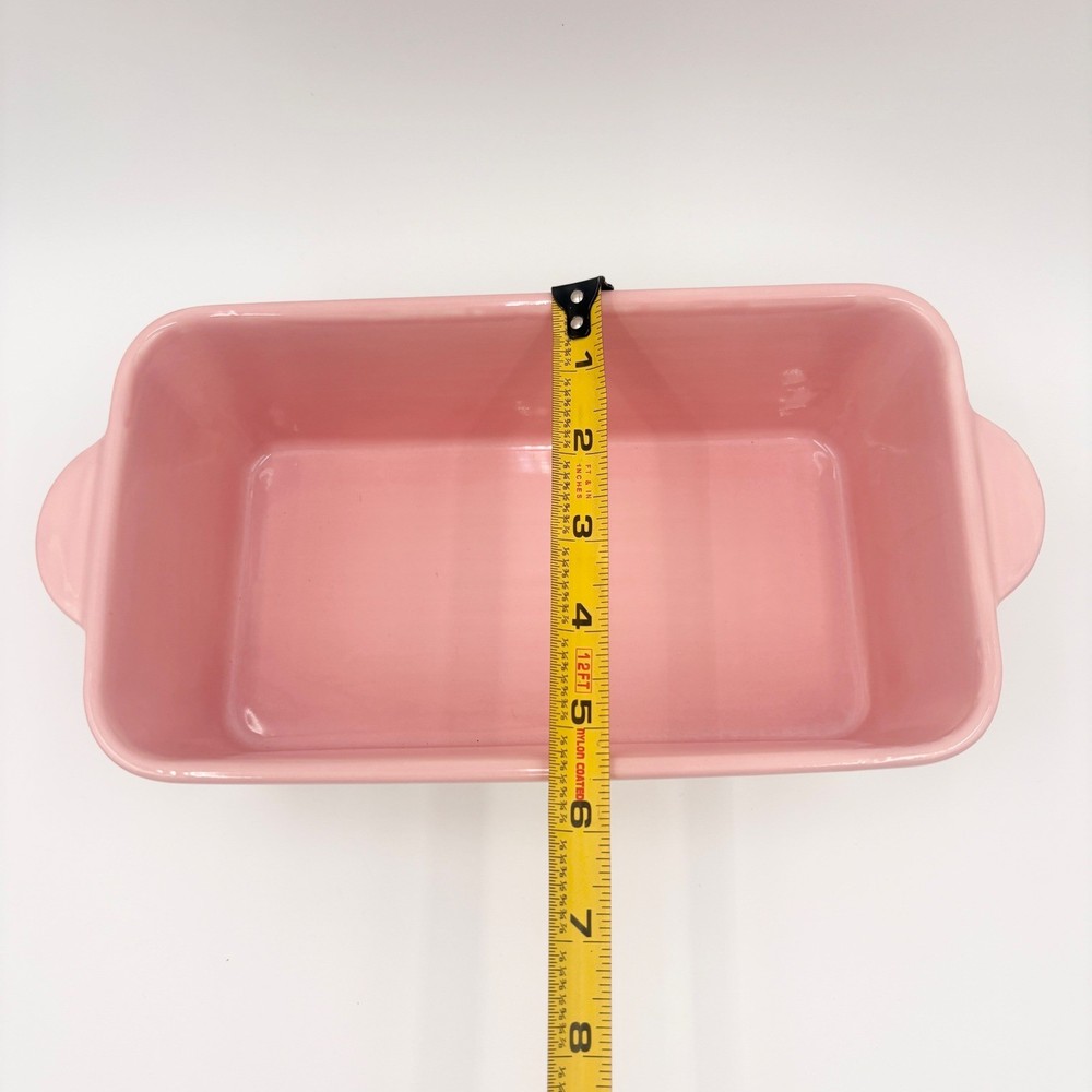 Pink and White Checkered Ceramic Loaf Pan Rectangular Baking Dish with Handles