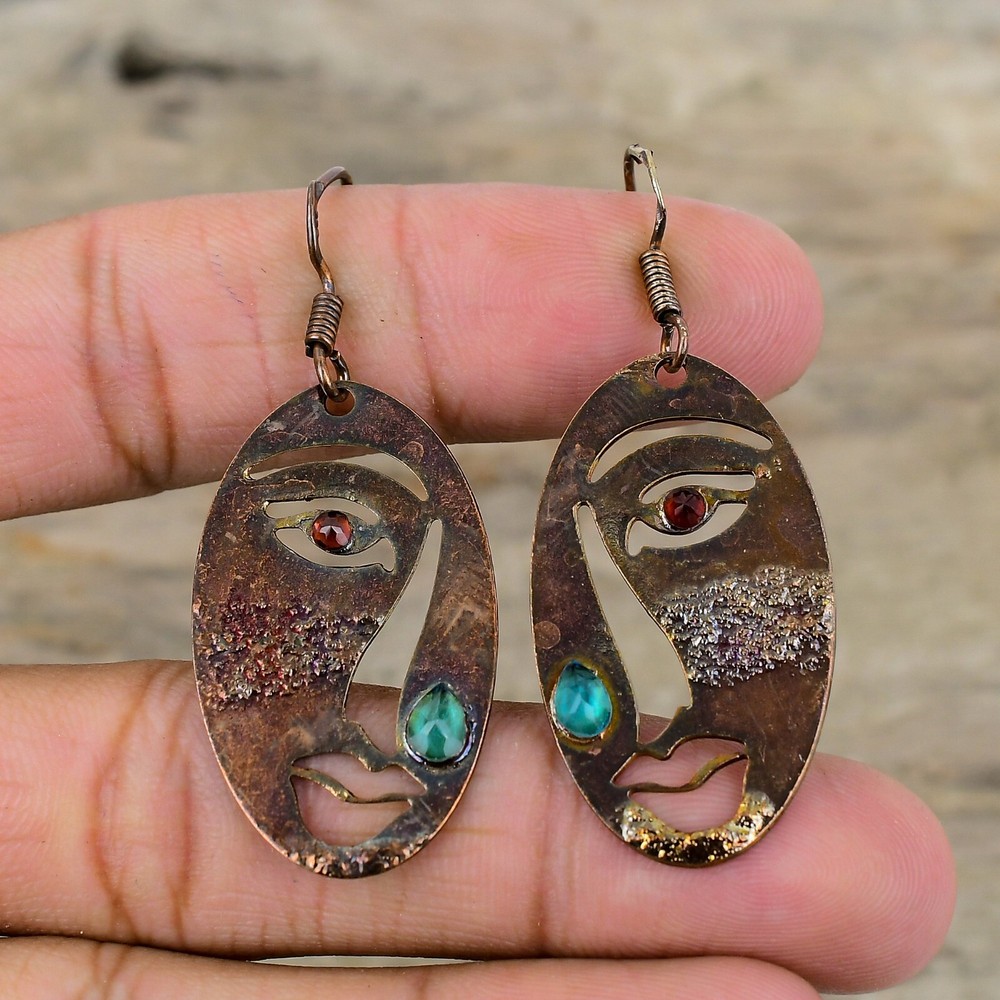 Chrome Diopside Electroformed Drop/Dangle Earrings Handcrafted Copper Gift 2.17"