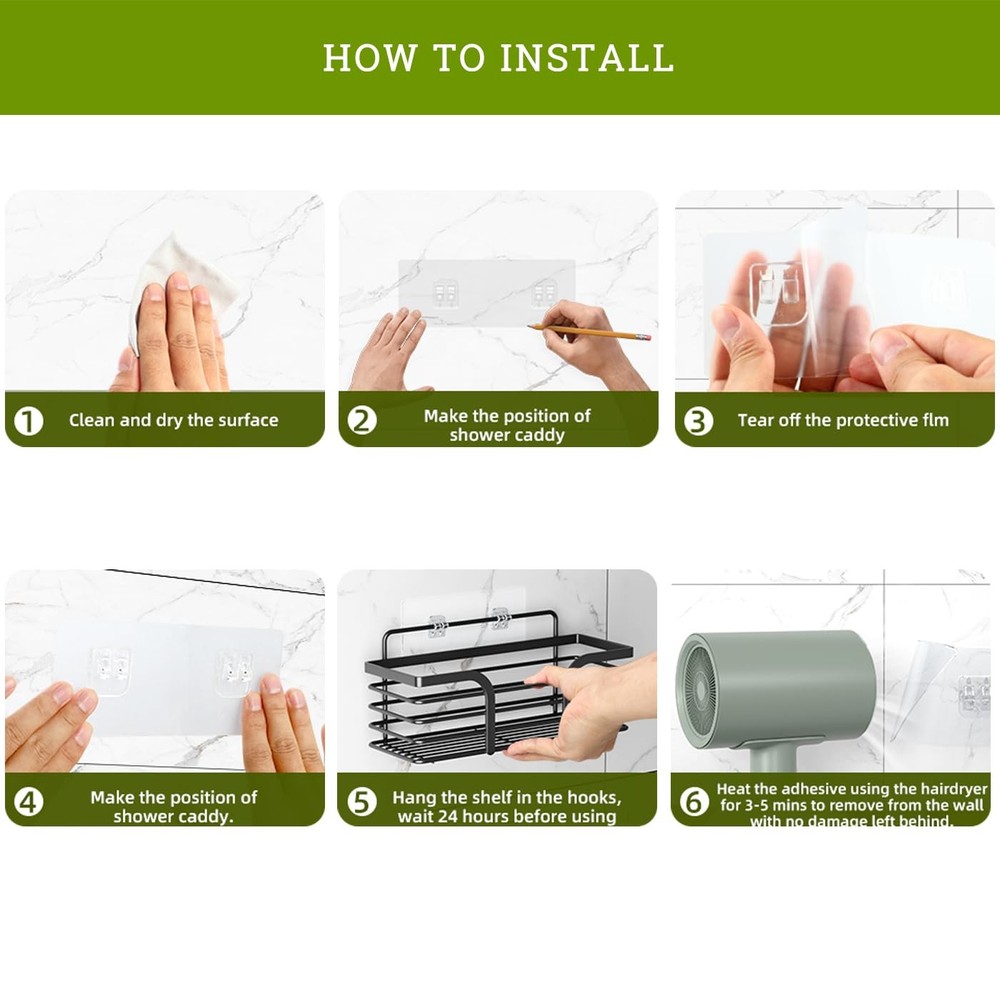 4-Pack Shower Caddy Adhesive Replacement, Strong Transparent Adhesive Hooks,W...