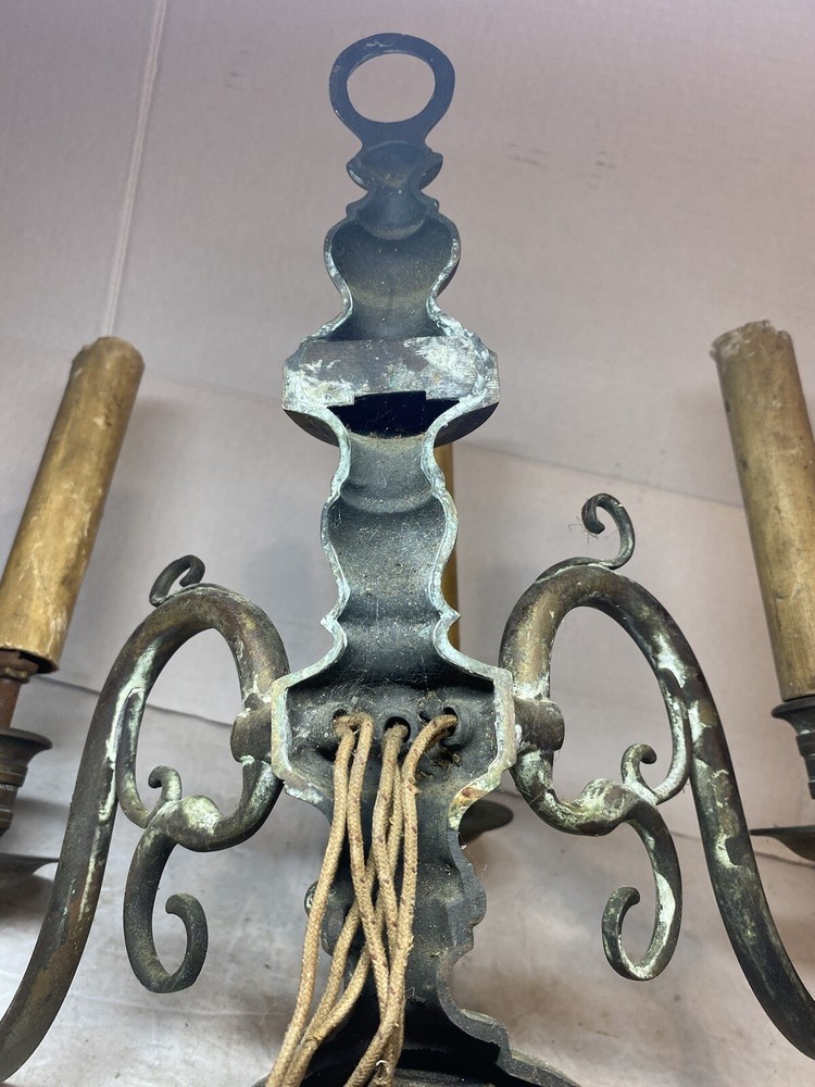 Antique Pair Brass Wall Hanging 3 Socket Light Sconces