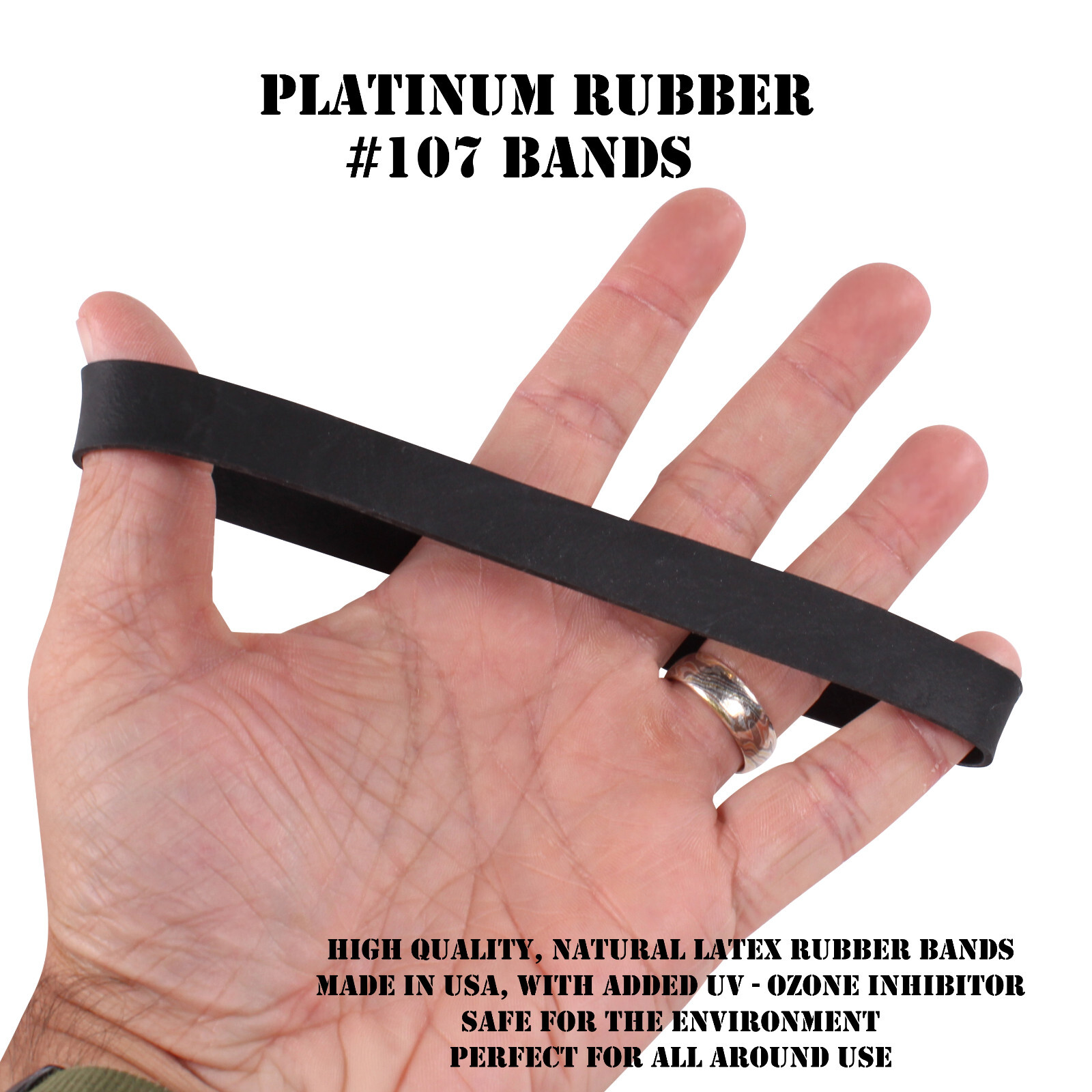 Platinum Rubber Bands #107 Size Black (Extra Wide 5/8 Inch, Large) UV Rated 1LB