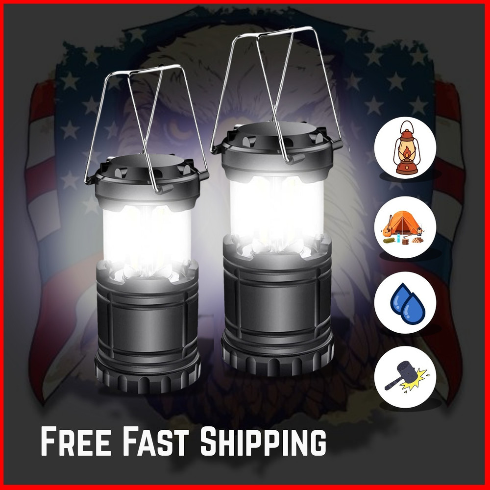 2x Camping LED Bright Hurricane Lantern Light Lamp Portable Collapsible Battery