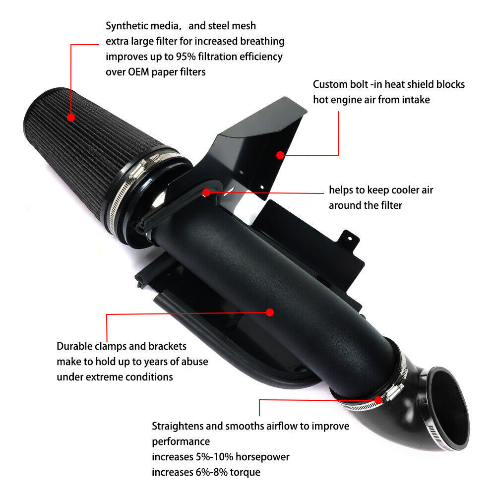 4" Black Cold Air Intake+Heat Shield Kit For 99-06 GMC/Chevy V8 4.8L/5.3L/6.0L