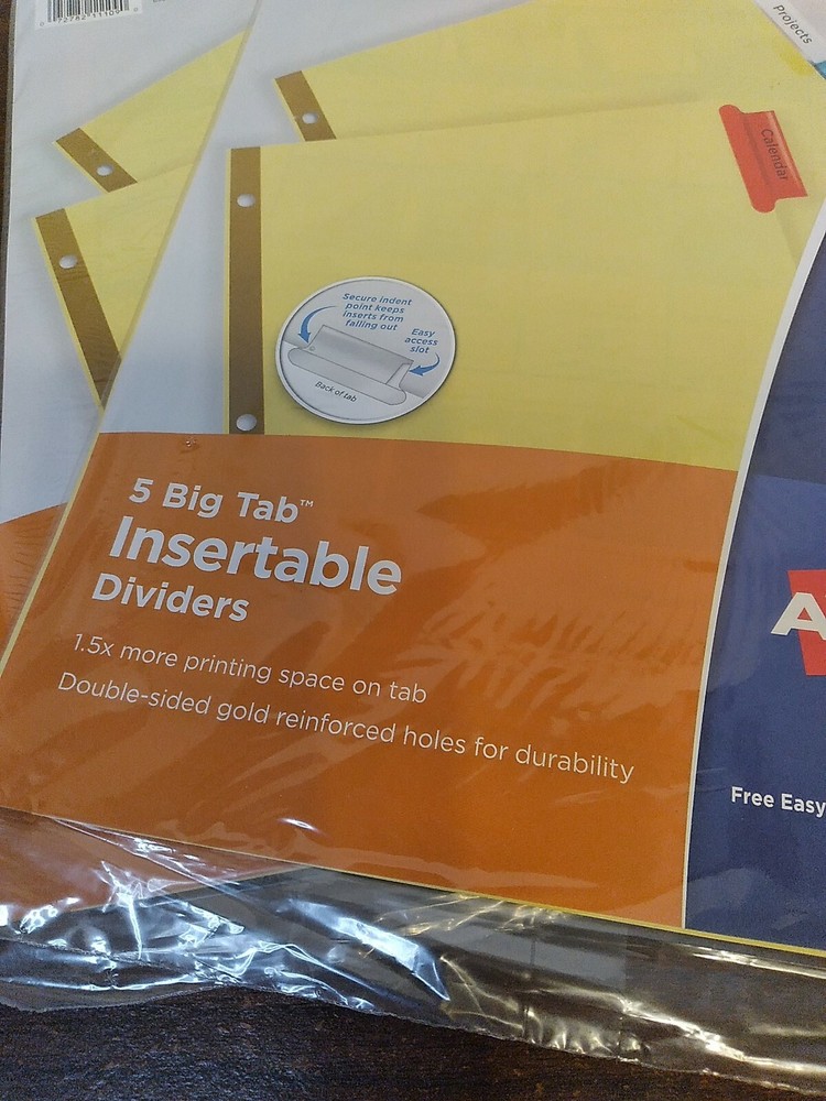 AVERY 5-Tab Binder Dividers, Insertable Multicolor Big Tabs 2 Sets Organize