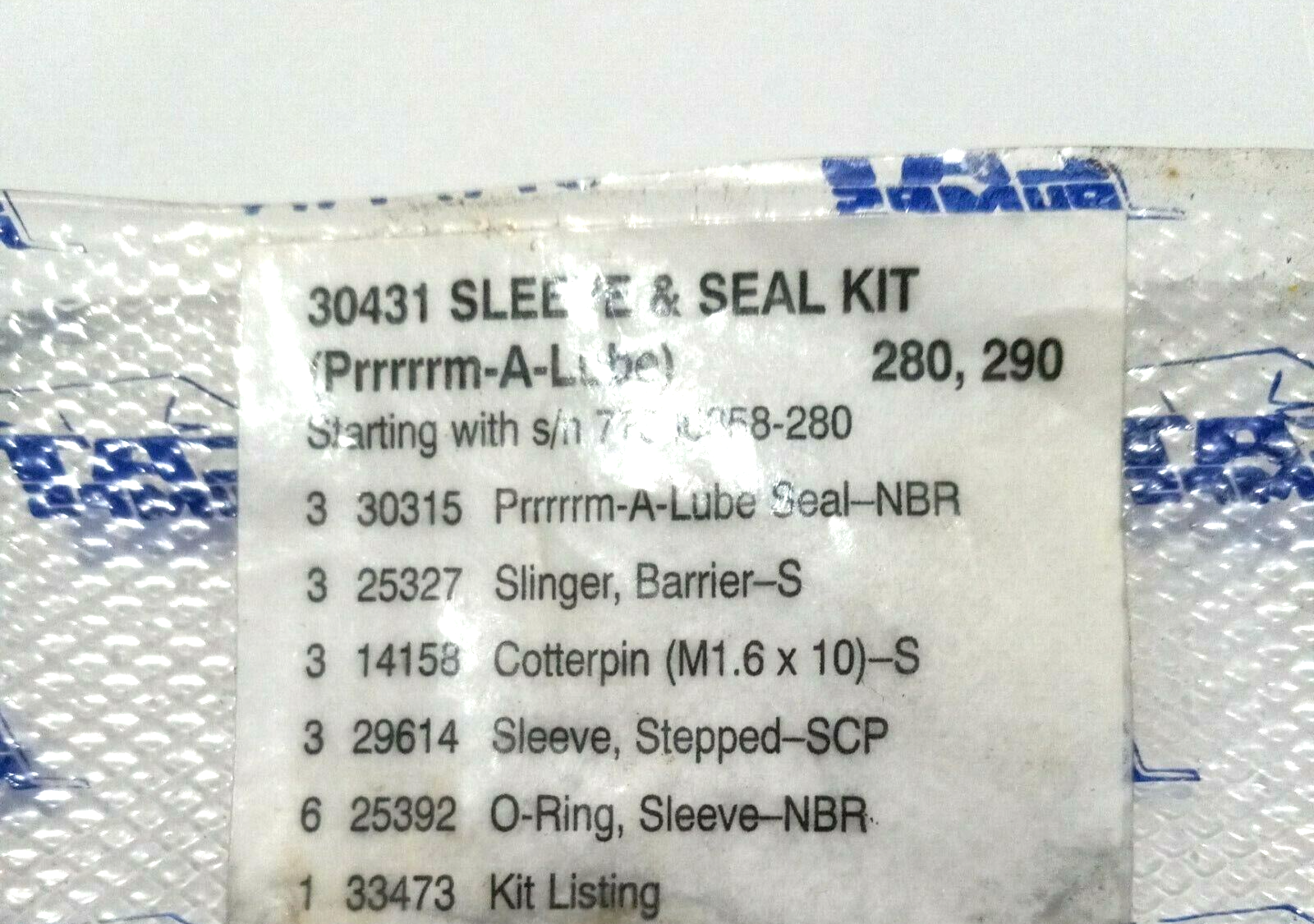 30431 Cat Pump 280, 290 Sleeve & Seal Prrrm-A-Lube Kit