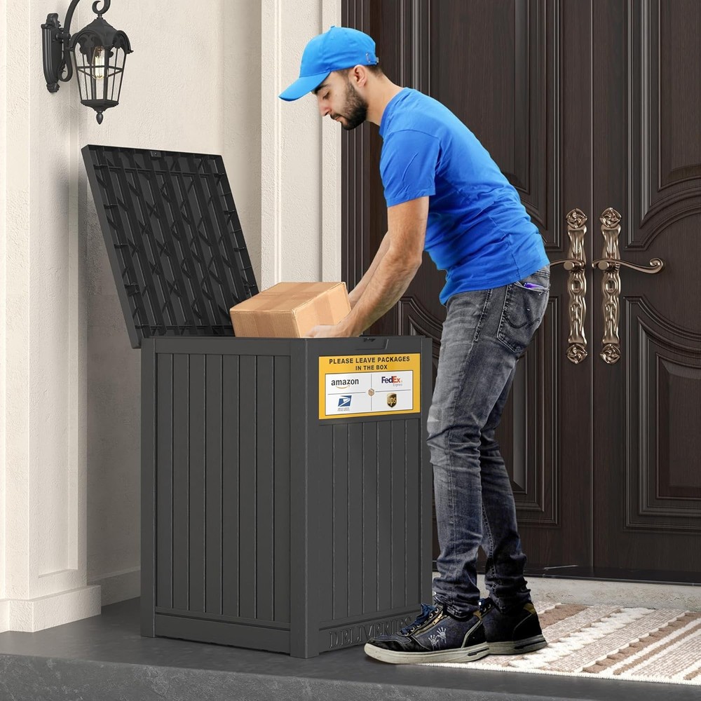 Package Delivery Box Outside W/ Sign 48 Gallon Storage W/ Lockable Secure Large