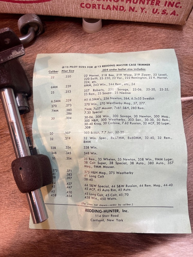 REDDING MODEL 13 MASTER CASE TRIMMER w ACCESSORIES. BOX & DIRECTIONS.