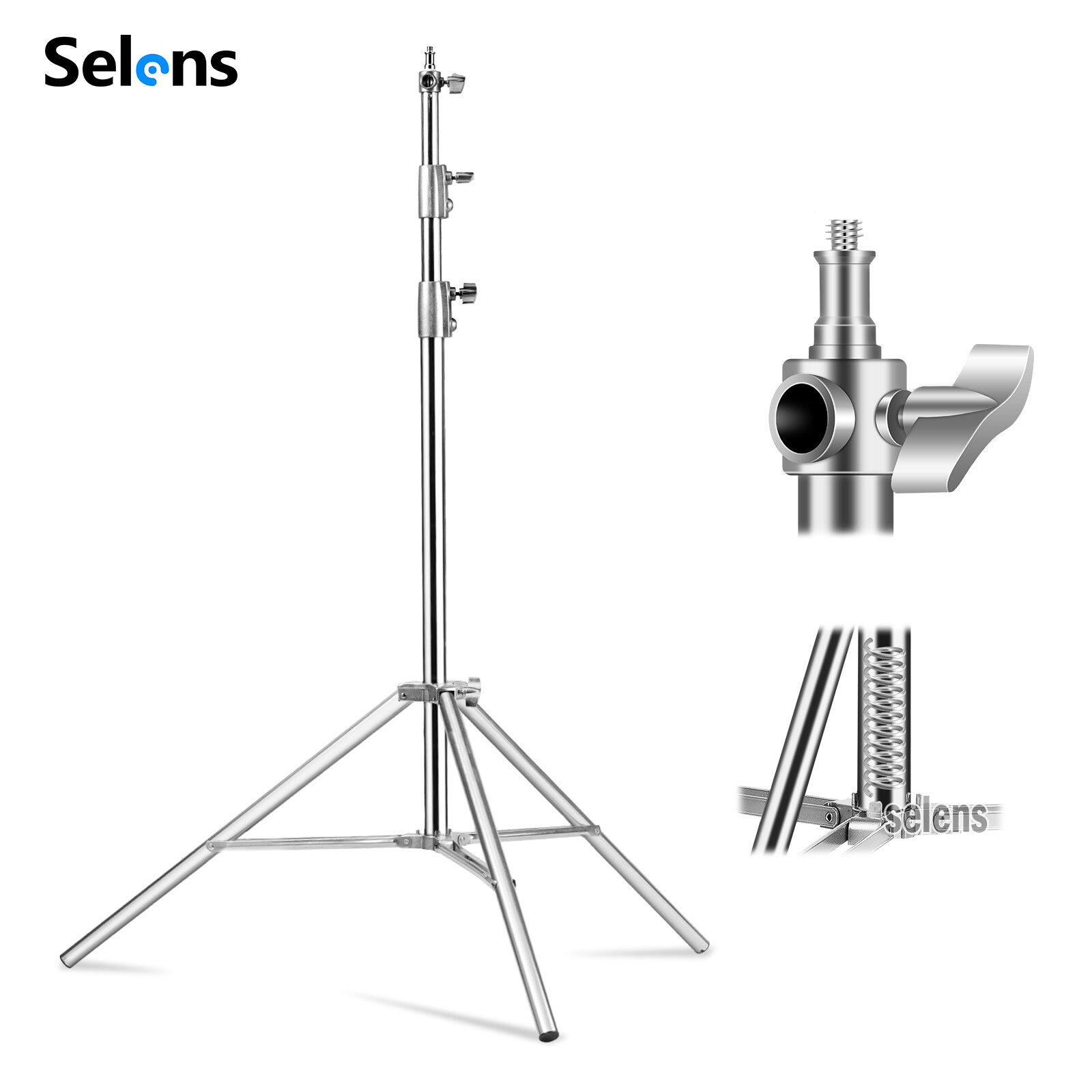 9.2ft Heavy Duty Light Stand Adjustable Tripod Stainless Steel Spring Damped