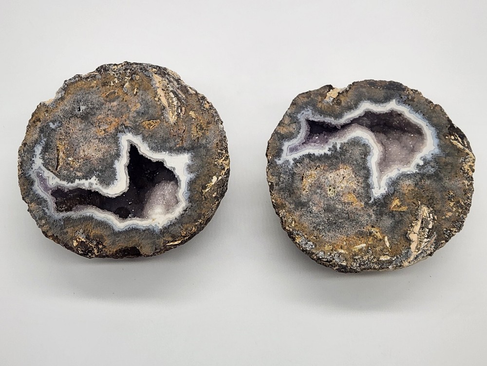 2 Light amethyst with calcite geode ~4" Diameter