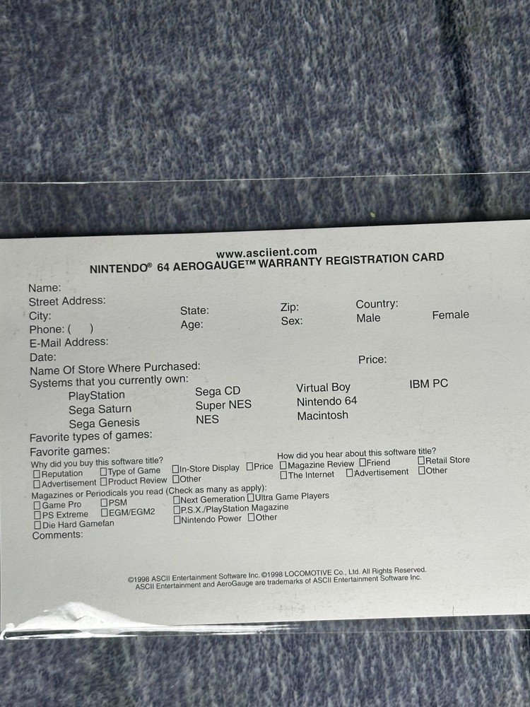Kemco Reg Card