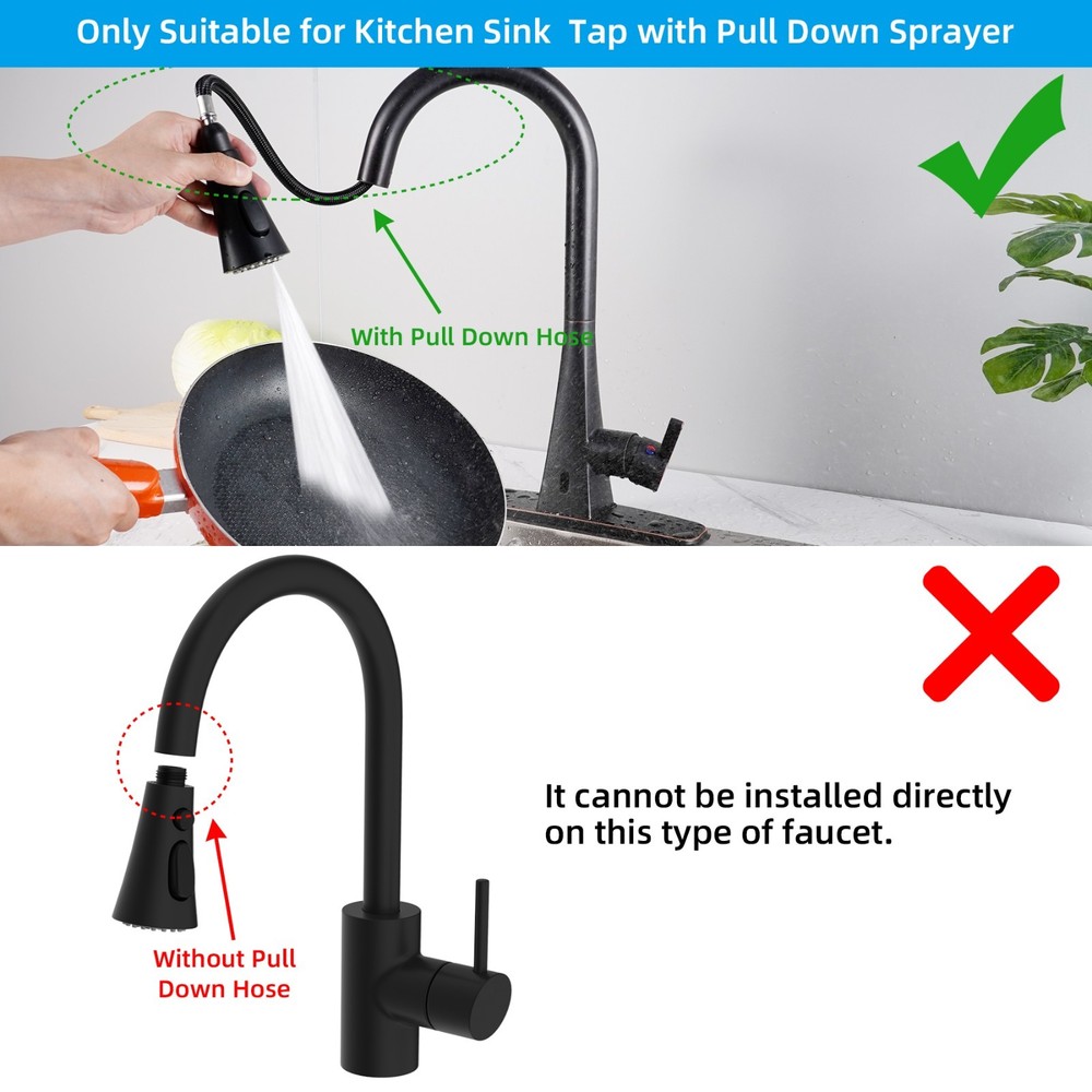 Kitchen Faucet Head Replacement 3-Function Pull Down Faucet Sprayer Head Black