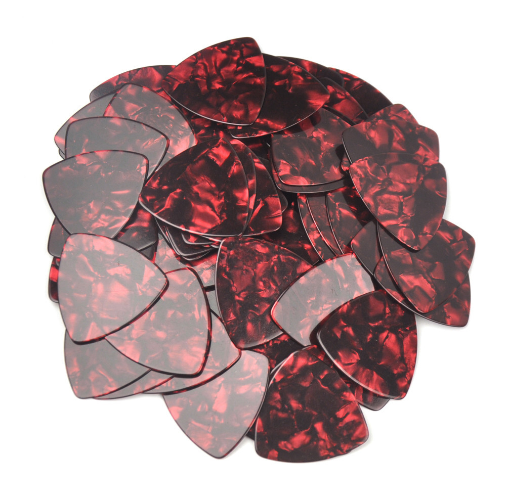 100pcs Medium 0.71mm 346 Rounded Triangle Guitar Picks Plectrums Pearl Red