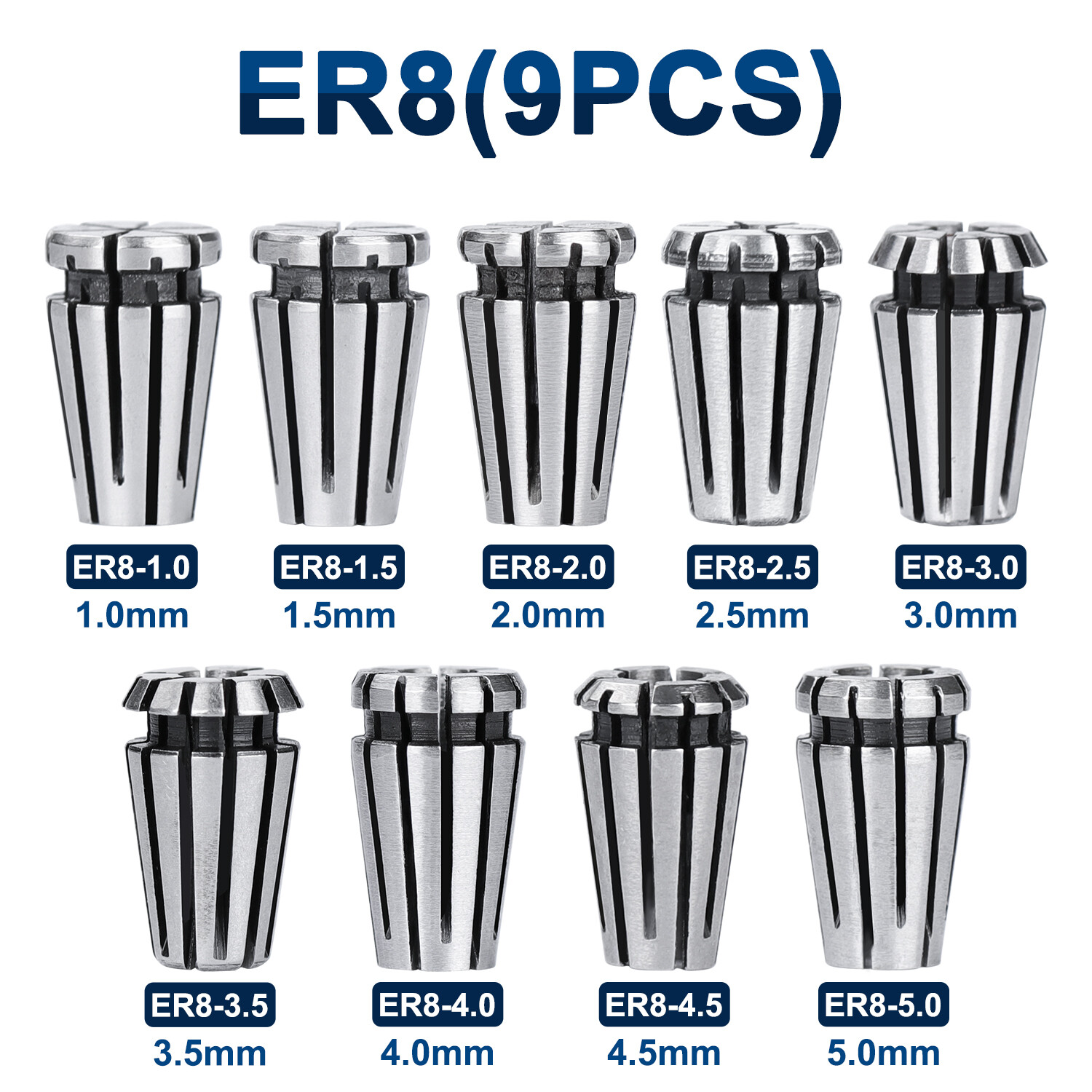 ER8 Spring Collet Set NC Engraving Milling Lathe Machine Chuck Tool 9Pcs 1-5mm