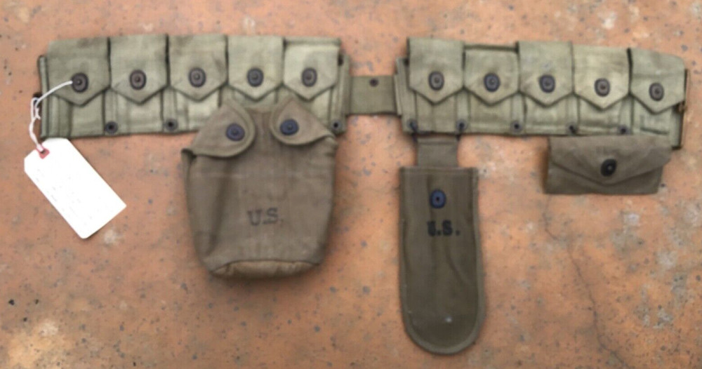 1941 US Web Gear Set- Cartridge Belt, Canteen Cover, Wire Cutter Pouch, FA Pouch