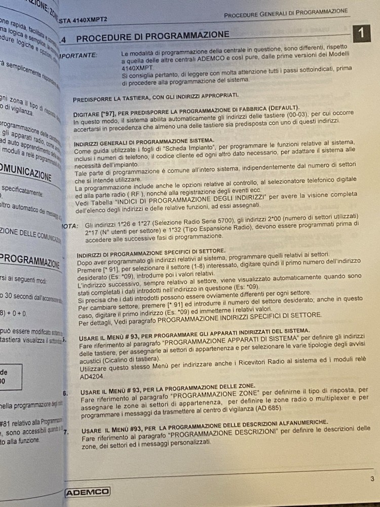 Vista 4140XMPT2 manuale di programmazionel ; programming manual