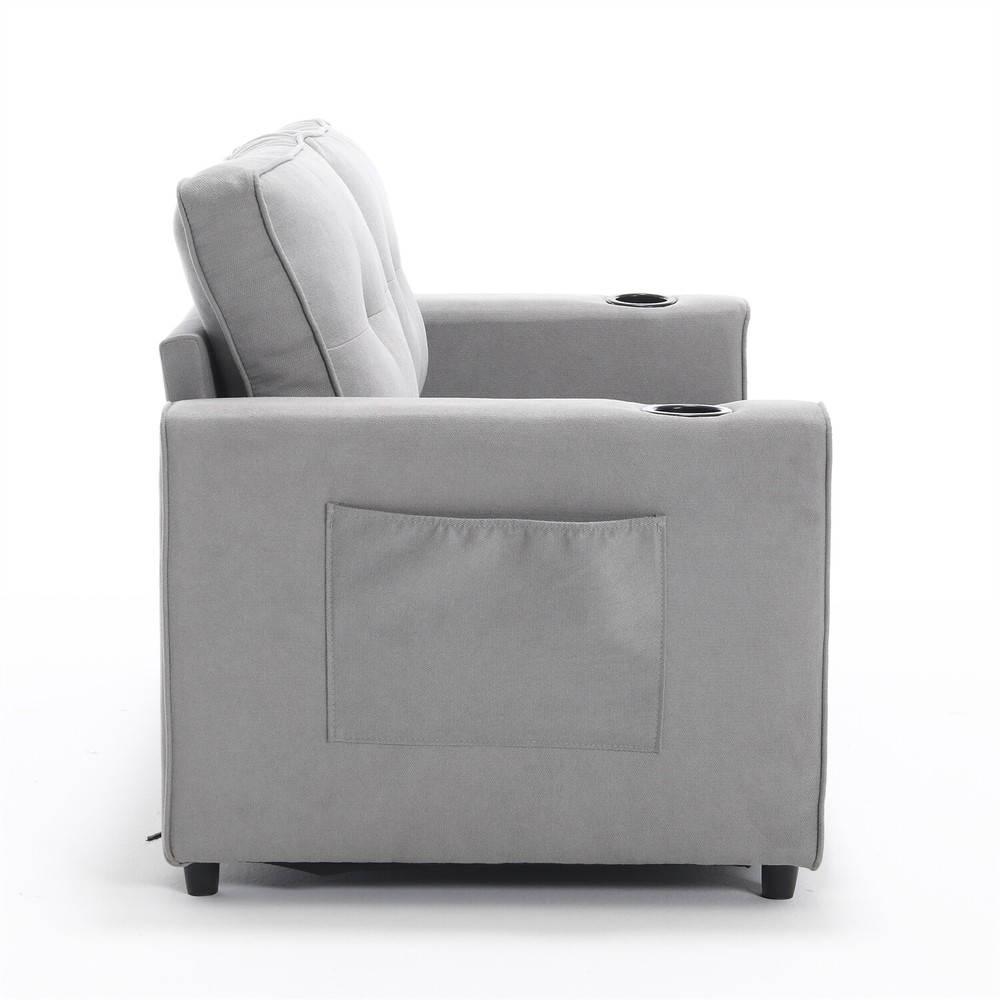 Convertible Sofa Bed Loveseat Futon Sofa Couch w/ Pull-Out Bed Light Gray
