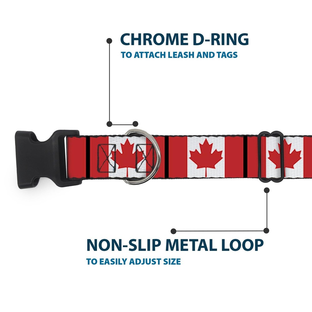 Buckle-Down PC-W30367-WM Canada Flags Plastic Clip Collar, Wide Medium/16-23"
