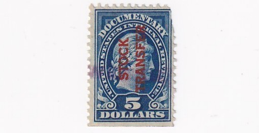 STAMP US SCOTT RD16 "Liberty-Documentary Stock Transfer" $5 1918 USED FAULT - A