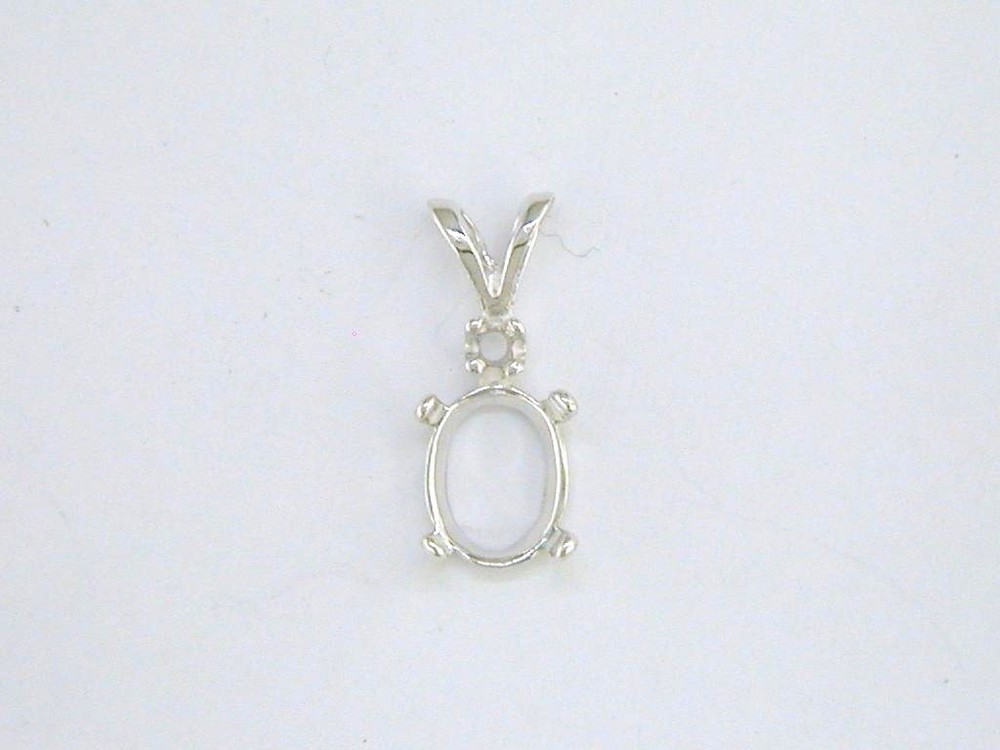 Oval Single Accent Cabochon Pendant Setting Sterling Silver