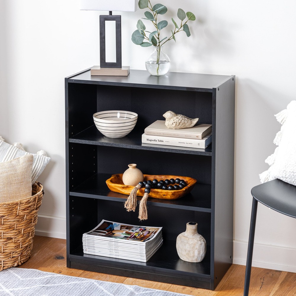 3-Shelf Bookcase with Adjustable Shelves, True Black Oak