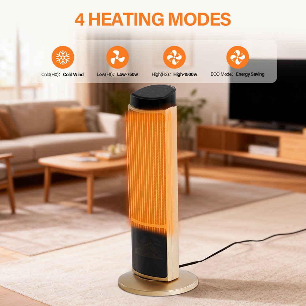 Electric Space Tower Heater 1500W Adjustable Thermostat Timer w Remote Control
