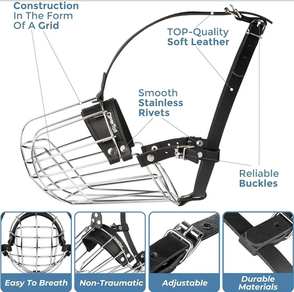 Pitbull Dog Muzzle Breathable Metal Basket for Large Dogs NEW
