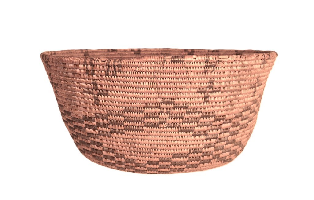 Apache Bowl Basket ca. 1920  6.875" H x 14.375" D  Hand Coiled Large Bowl