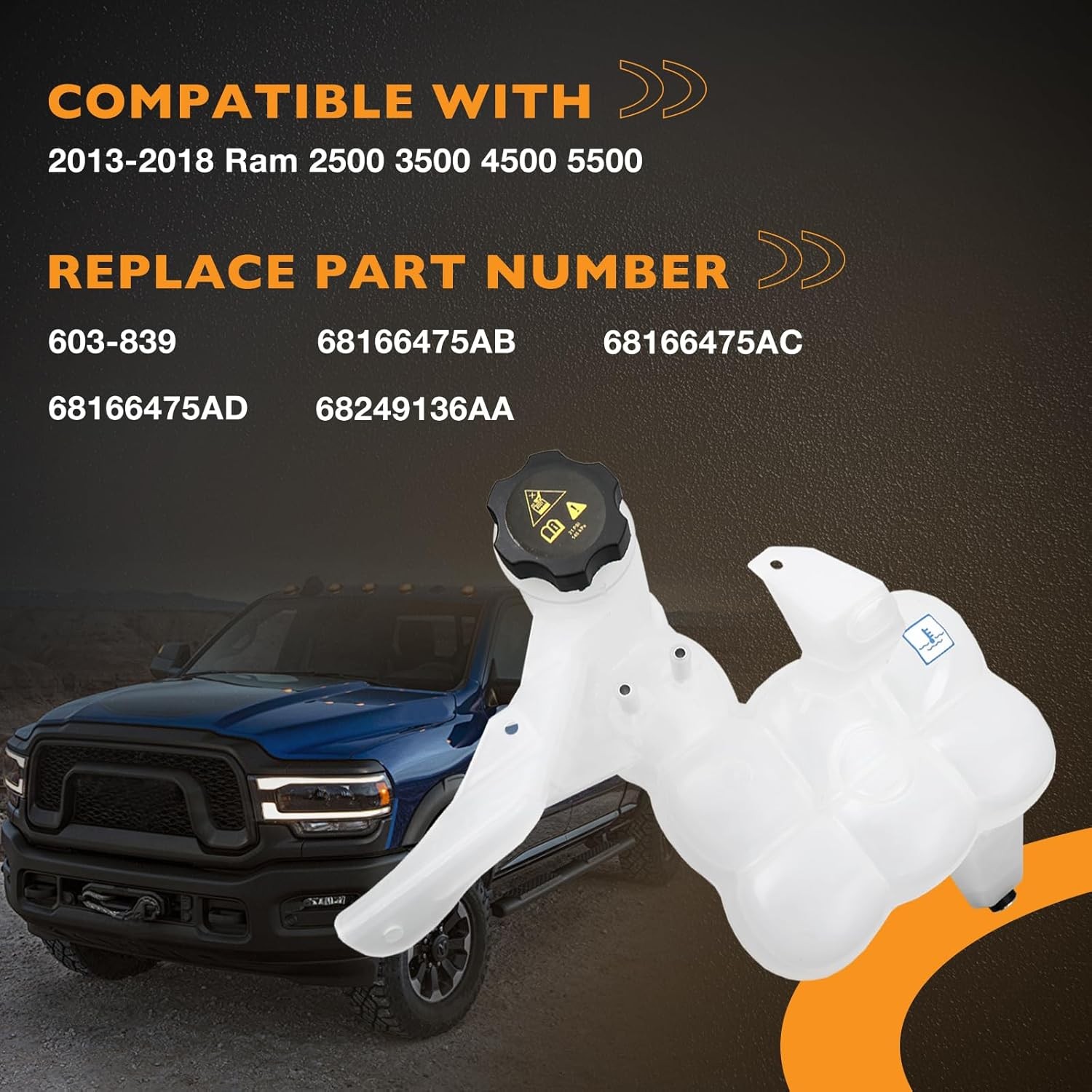 603-839 Engine Coolant Reservoir w/ Cap For 2013-2018 Ram 2500 3500 4500 5500