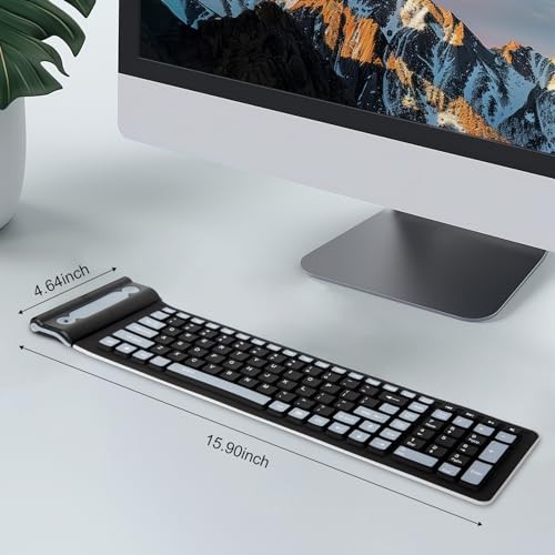 Wireless Silicone Keyboard, 2.4GHz Wireless, Foldable Rollup Keyboard,