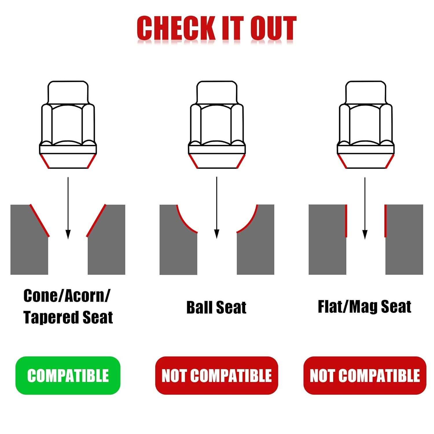 20 Pc Ford Lug Nut 1/2-20 Chrome 1.4" Fit 5-Lug F100/F150/Edge/Explorer/Flex etc
