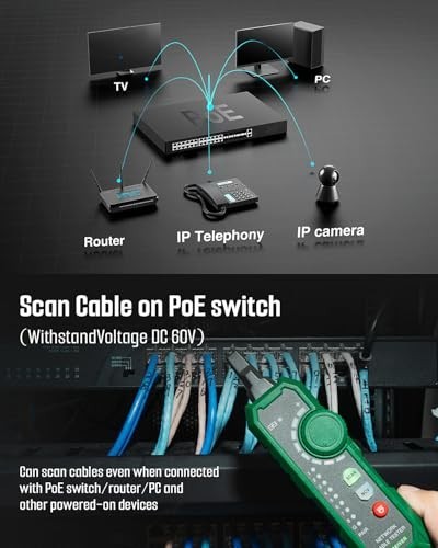 Multi-Function Network Cable Tester RJ11 RJ45 CAT5/6 POE Continuity Tracer - Gre