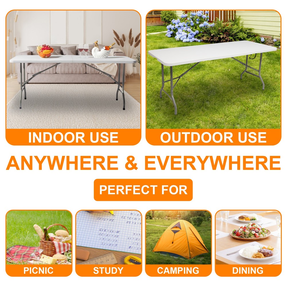 6FT Outdoor Courtyard Foldable Long Table New -