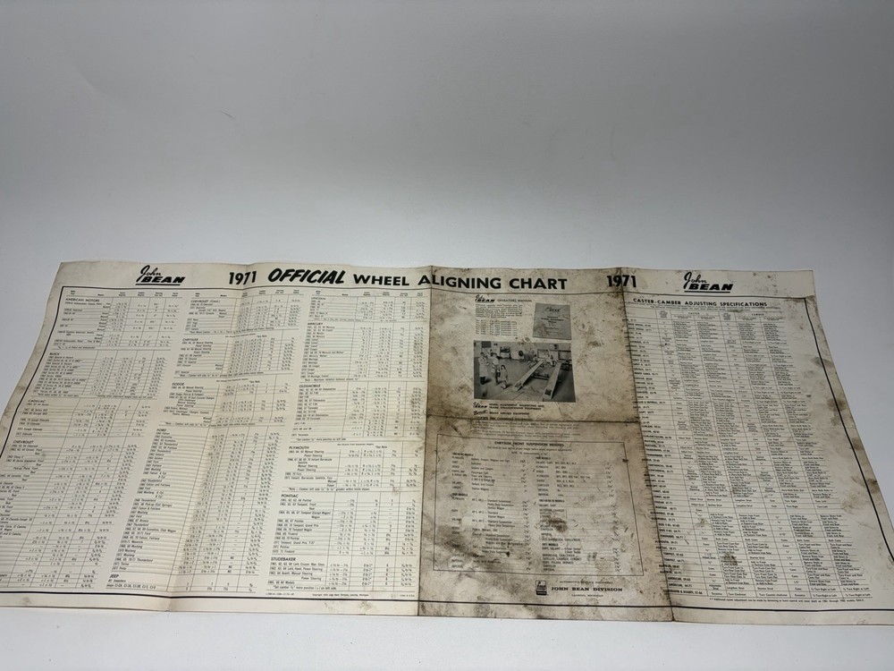 John Bean Ads Visualiner Alignment Official Wheel Aligning Chart 1958-1971
